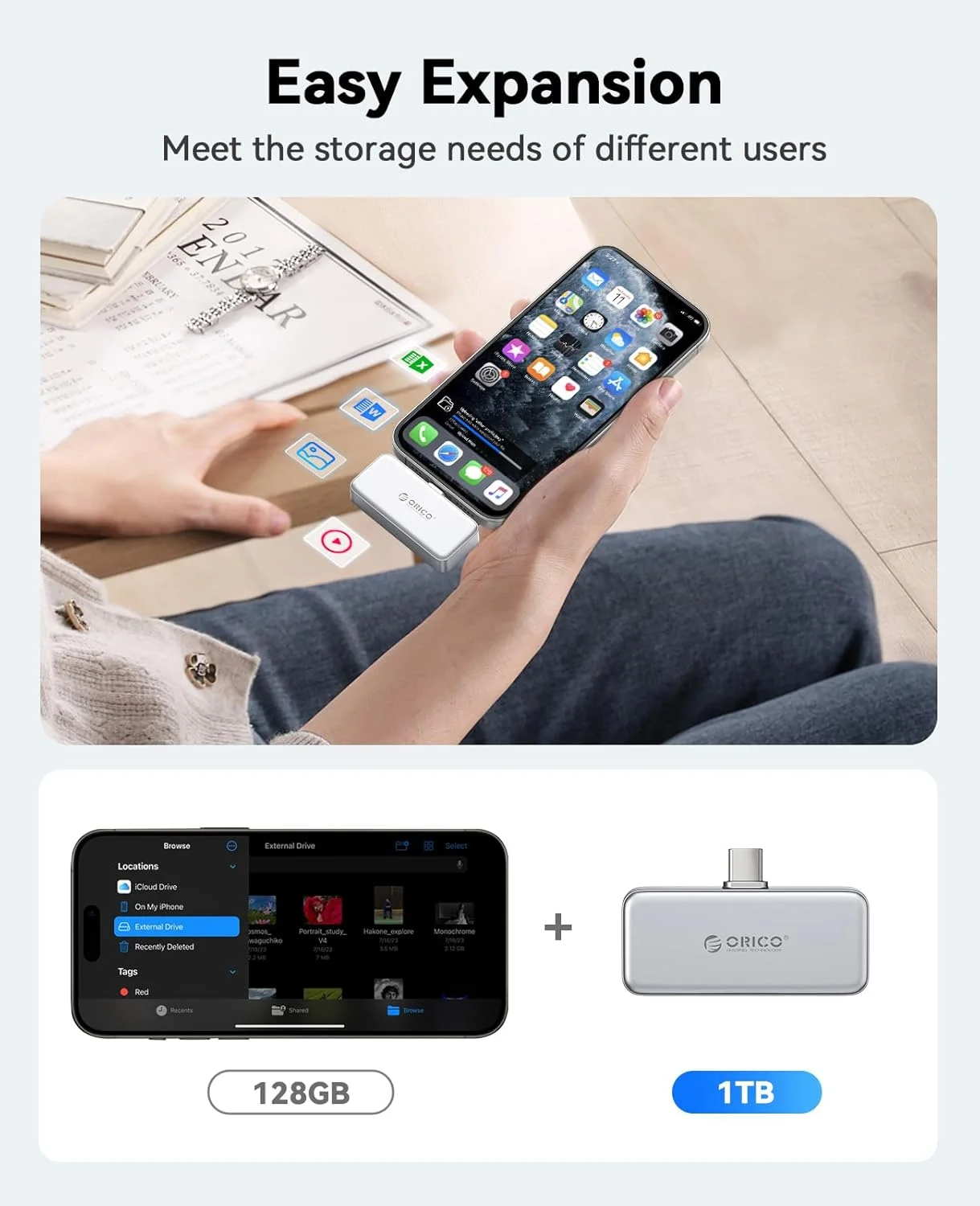 Фото ORICO FlashPod 1 ТБ MINI Магнитный портативный SSD-накопитель с прямым разъемом для iPhone 15 16 серий, планшетов, ноутбуков №4