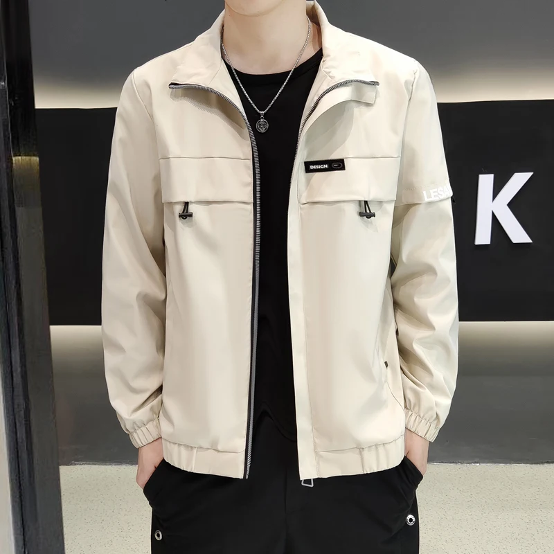 

Lightweight Jacket Men Fashion Autumn Casual Jacket Stand Collar Korean Fashion Thin Coats Men Streetwear Slim Coats Solid Color