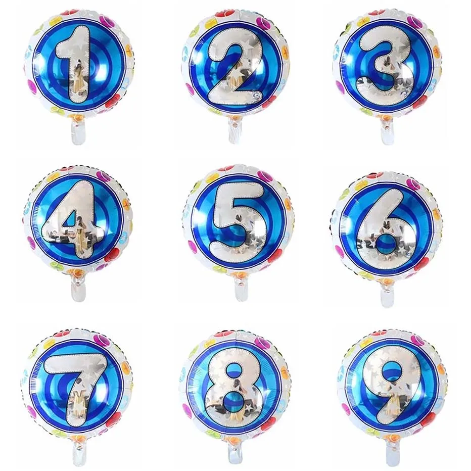 

50pcs 18inch Round Blue Sliver Number Foil Balloons Happy Birthday Party Decoration Baby Shower Helium Figures Globos Kids Toys
