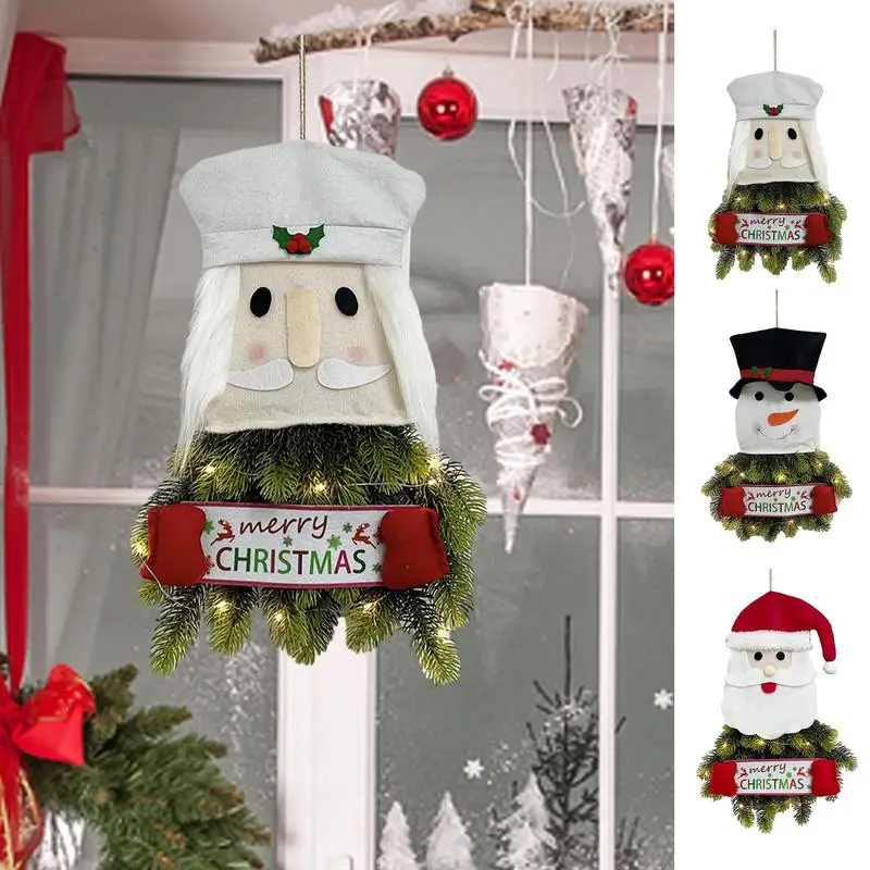 

Освещенный венок Санта Клауса, Холли, окна, подвесная дверь, рождественская подвеска для столовой, поручни, лестница, вход