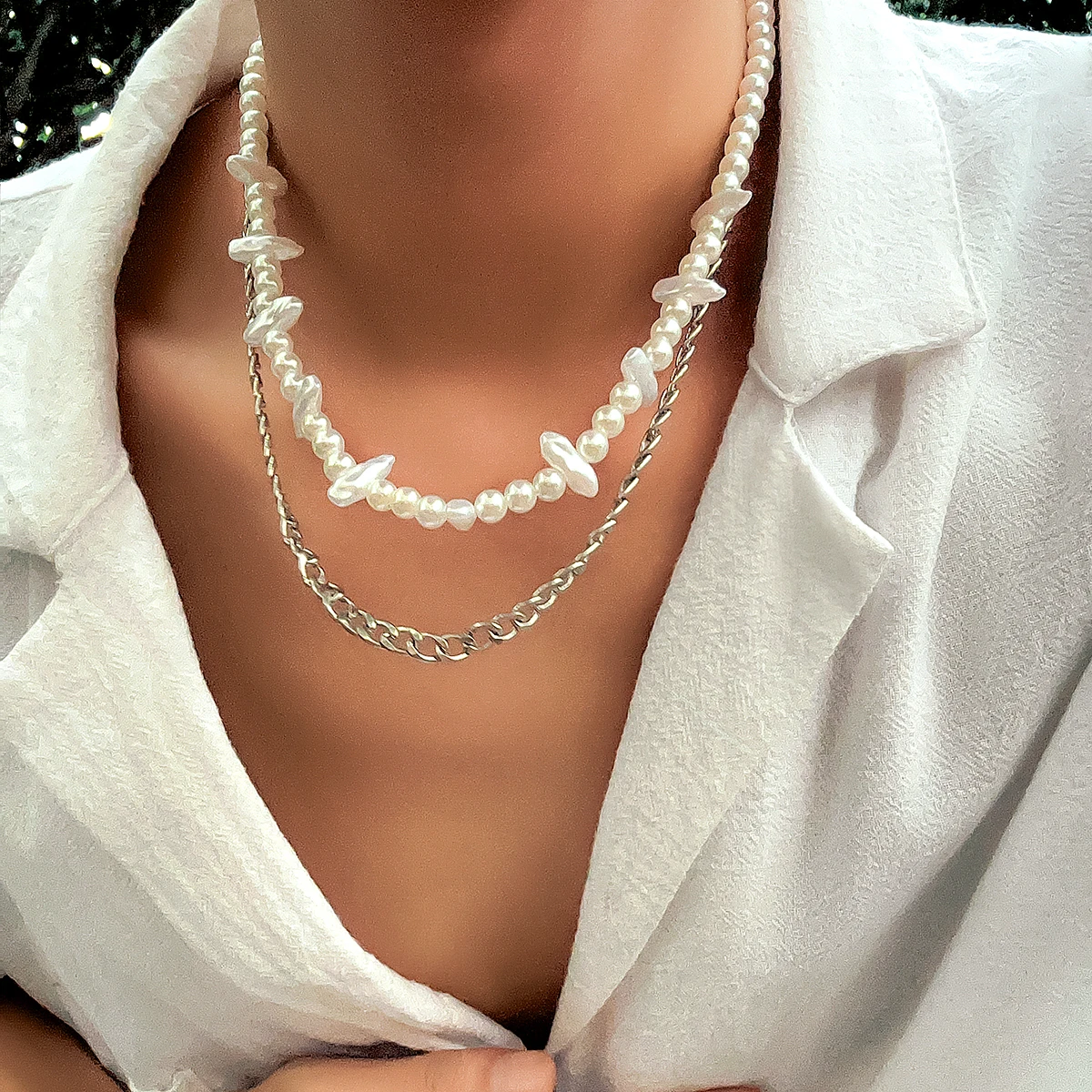 Ожерелье Salircon в стиле панк с искусственным жемчугом