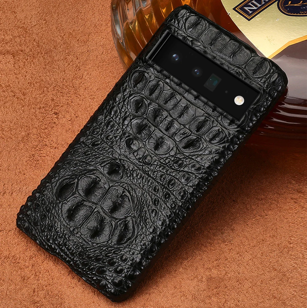 

100% Natural Crocodile Leather Mobile Phone Case for Google Pixel 7 6 Pro 6 6A 5 5A 4 4A Luxury Half-Inclusive Protective Cover