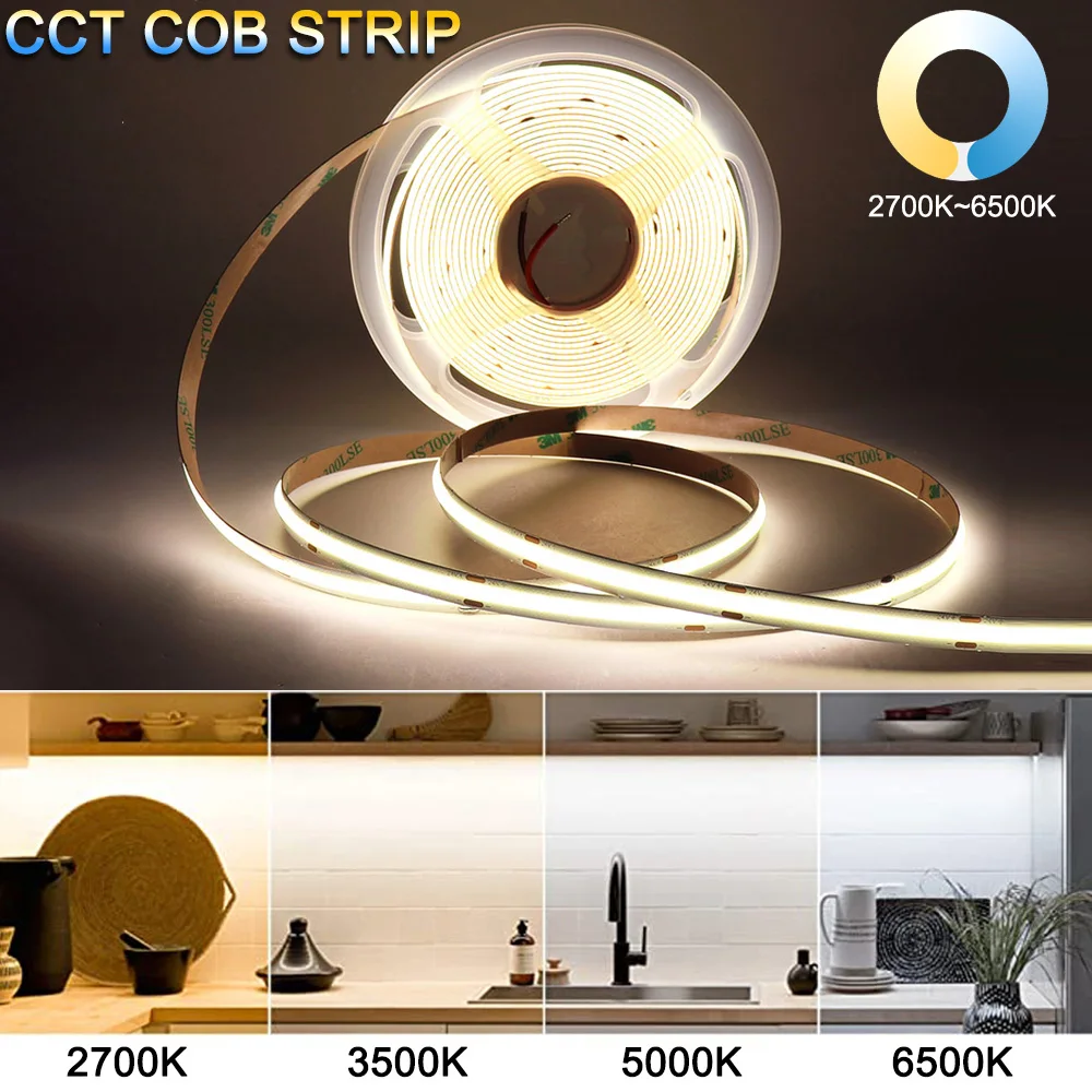 Светодиодные ленты COB CCT Ультратонкие 5 мм 2 провода 2700-6500K Диммируемая двухцветная