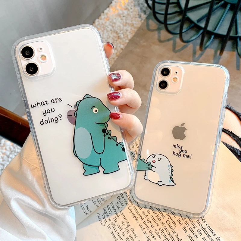 

Cute Soft Dinosaur Transparent Phone Case For iPhone 11 12 Pro Max XS Max X XR 7 8 Plus Mini Bumper Back Cover