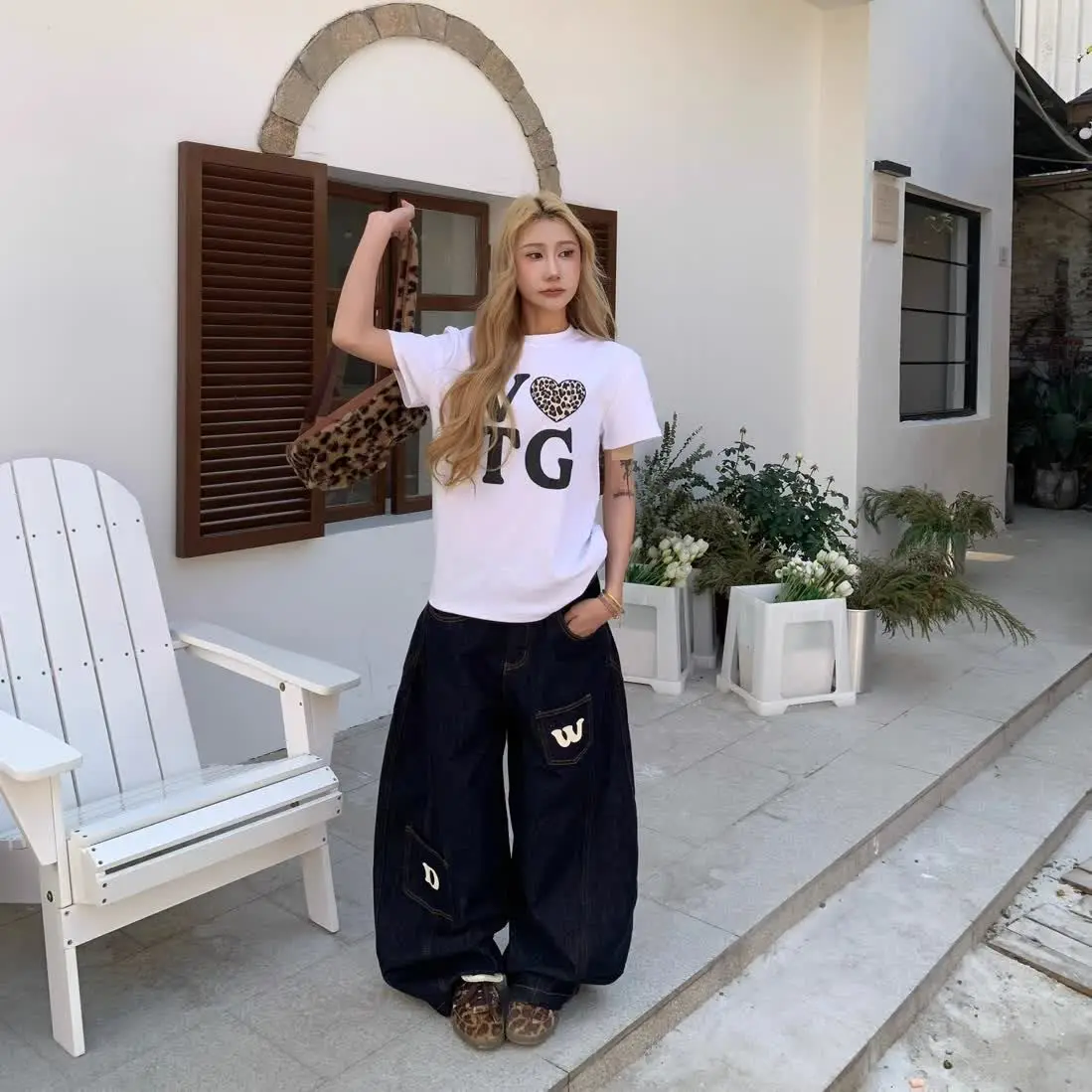 Джинсы с силуэтом американских букв женские весенние новые нишевые повседневные