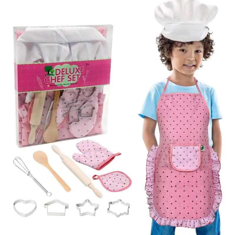 

Cooking Toys Children Kitchen Interactive Pretend Baking Kit Portable Real Cooking Set With Cookware Adjustable Apron Chef Hat
