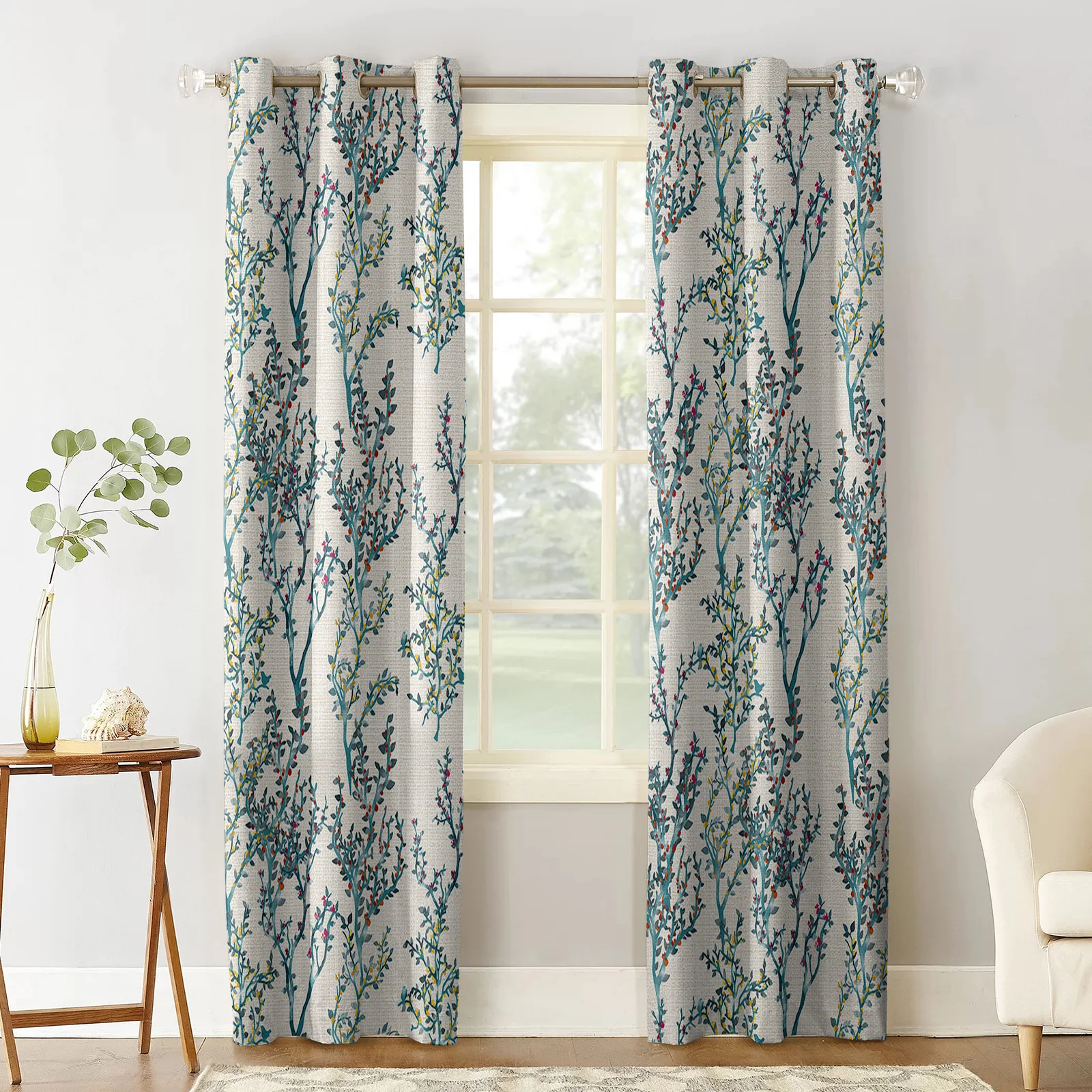 Занавески с изображением одуванчика зеленые акварельные шторы на окна гостиной