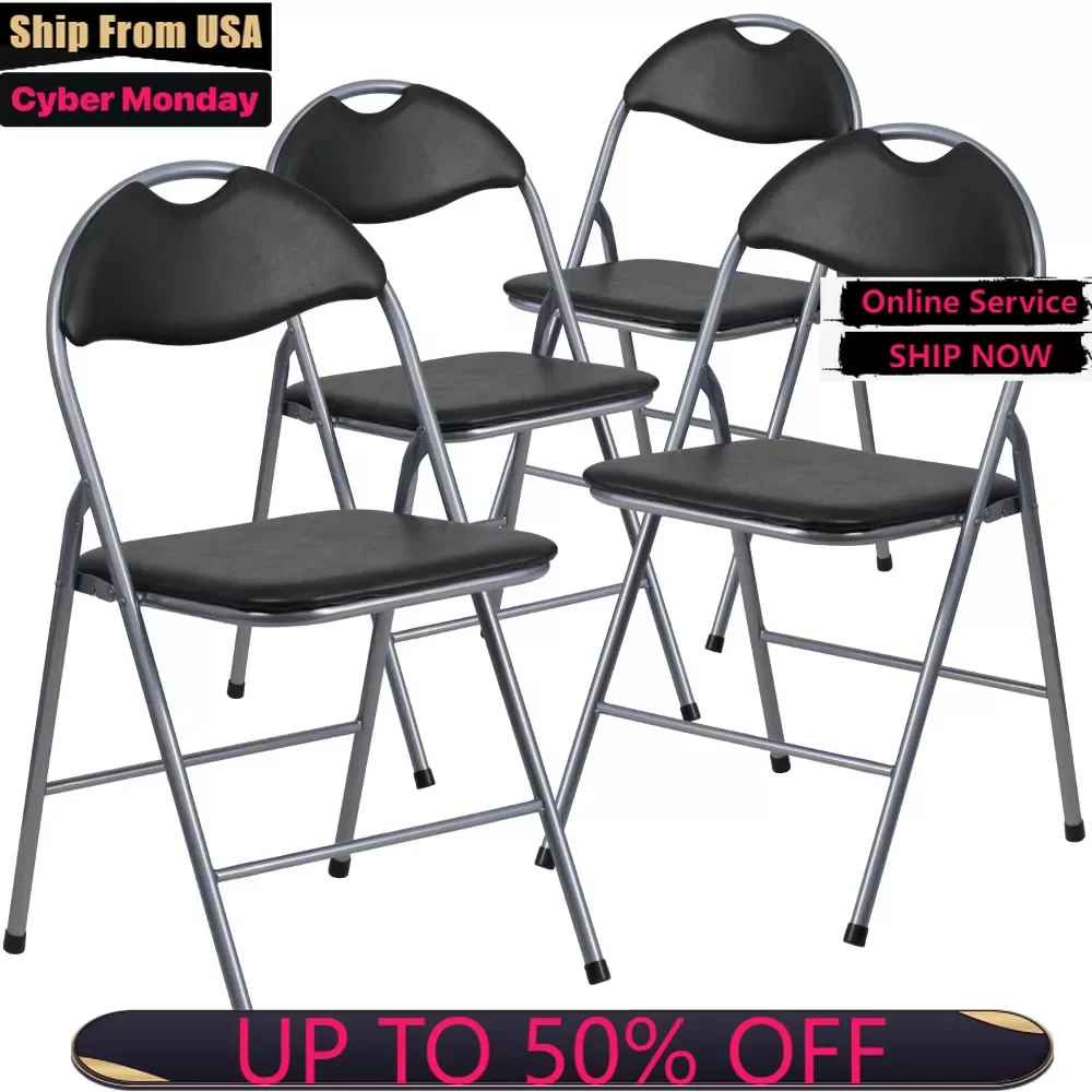 

4 Pack HERCULES Series Black Vinyl Metal Folding Chair With Carrying Handle