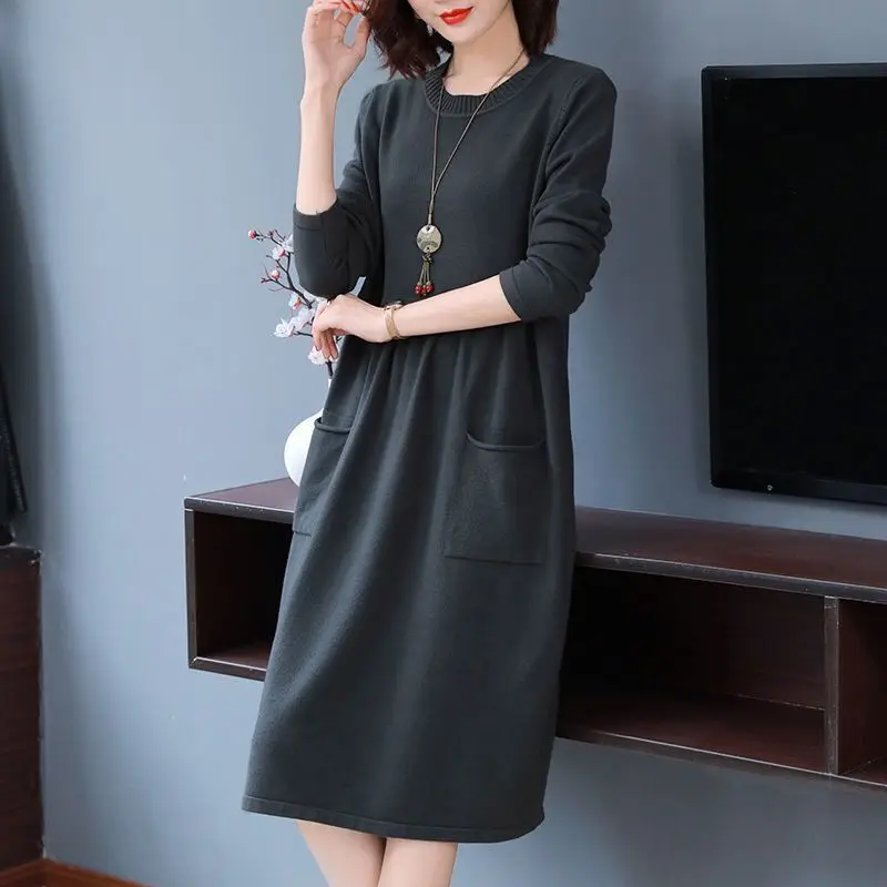 

Over-the-knee Long Sweater Dress Bottoming Shirt Women's New Knit Sweater Age-reducing Mid-length Dress Winter