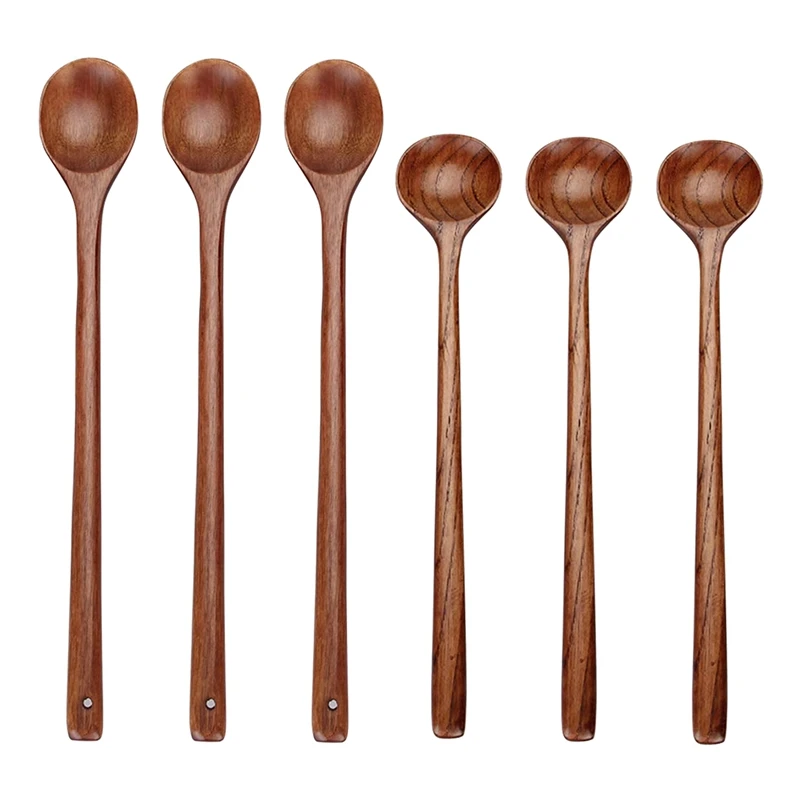 

6-Piece Long Wooden Handle Spoon, Cooking Spoon, Teaspoon, Mixing Spoon, Kitchen Spoon 13 And 11 Inch