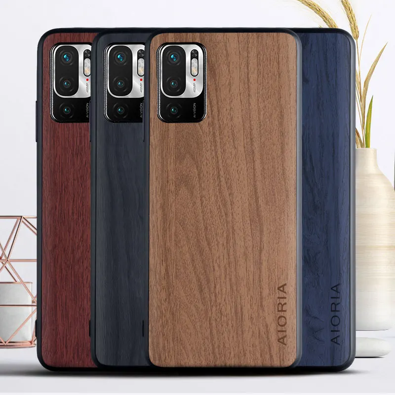 

WoodLike case for Xiaomi Redmi Note 10 5G 10T POCO M3 Pro TPU Hard PC PU leather 3in1 material coque fundas covers