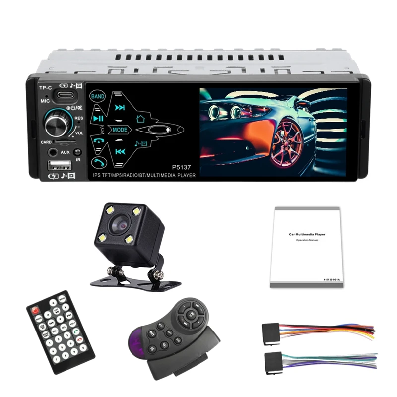 

Car Radio, IPS 2.5D OLED Press Screen Bluetooth MP5 Player FM Radio With 2 USB Multimedia Audio Video With Camera
