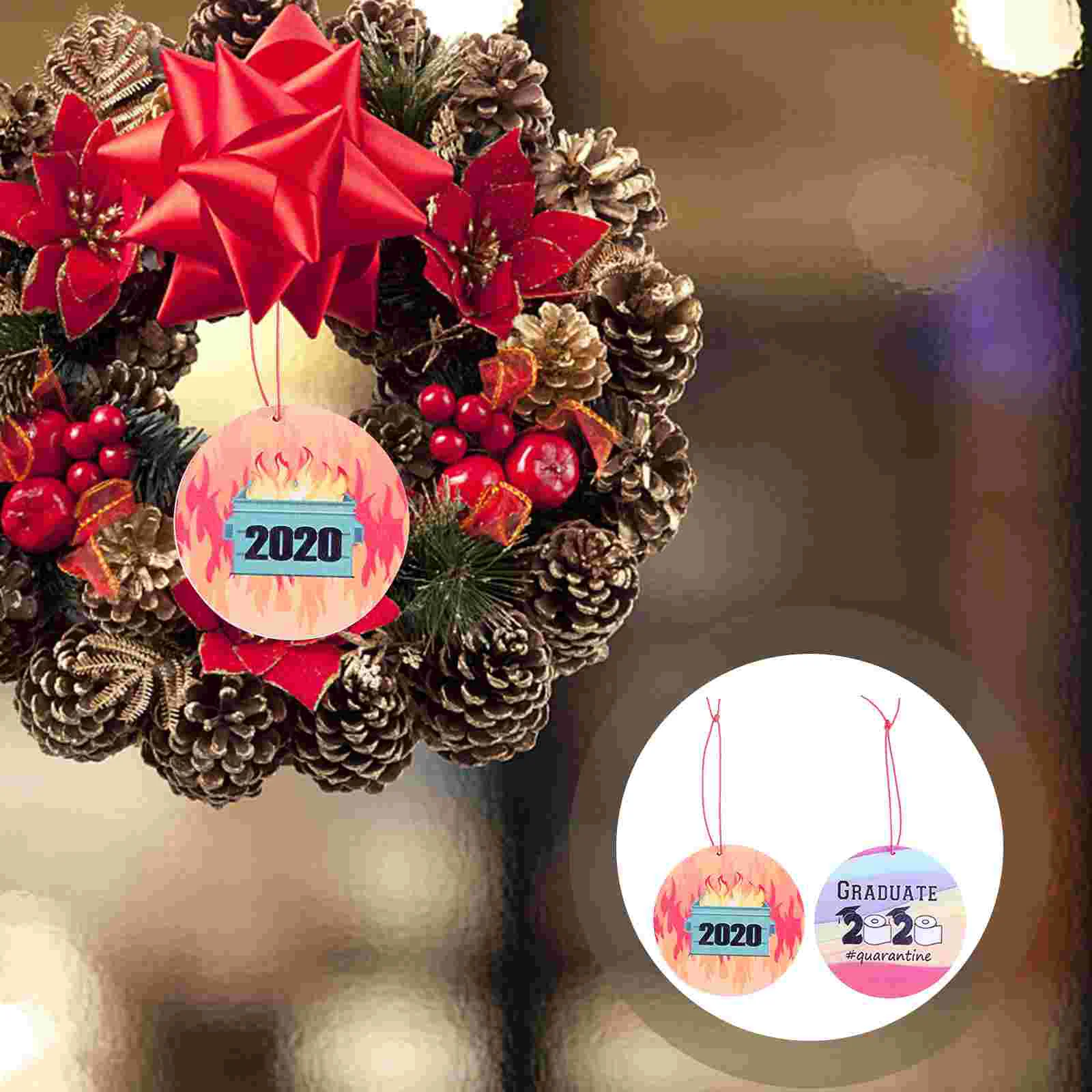 

20pcs Christmas Ornaments 2020 Graduate Quarantine Decorative Hanging Ornaments for Xmas Tree Wooden Pendant Decoration