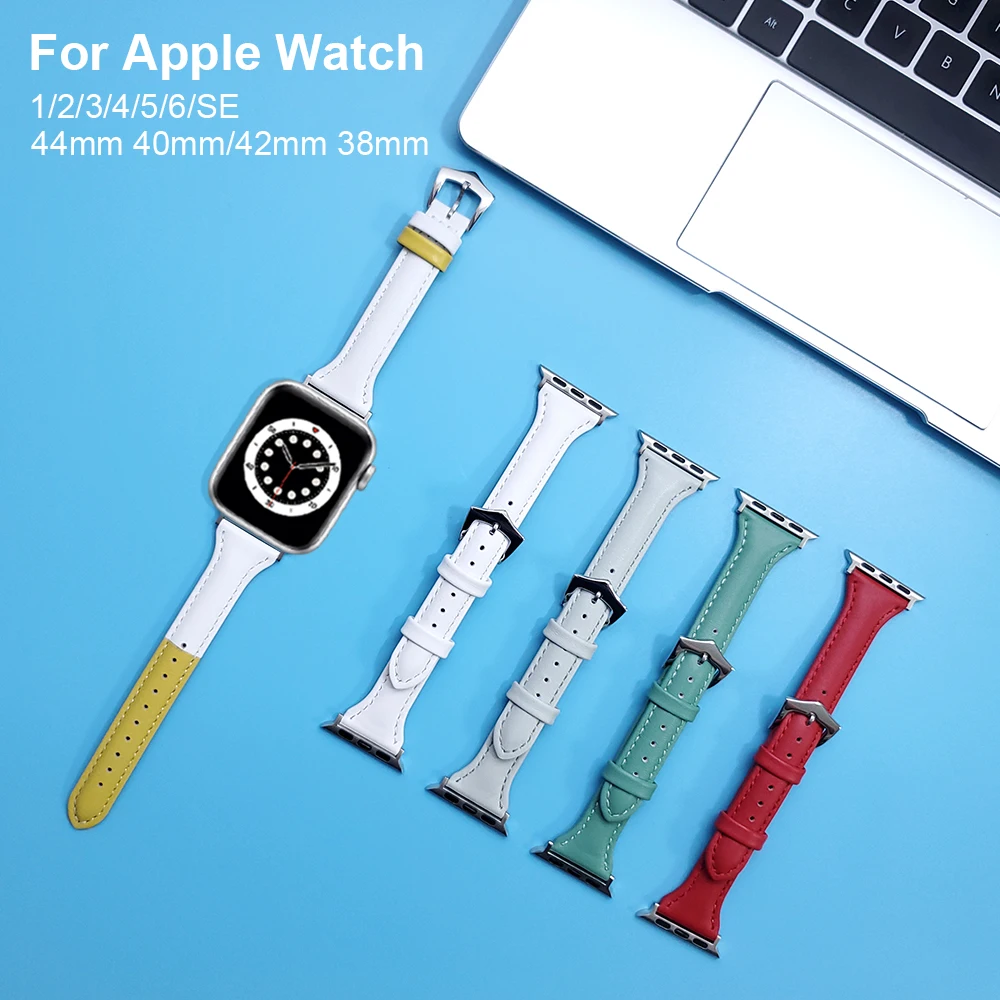 

Ремешок кожаный для Apple Watch, тонкий женский браслет для наручных часов, 40 мм 38 мм, Series 1 2 3 4 5 6 SE 44 мм 42 мм
