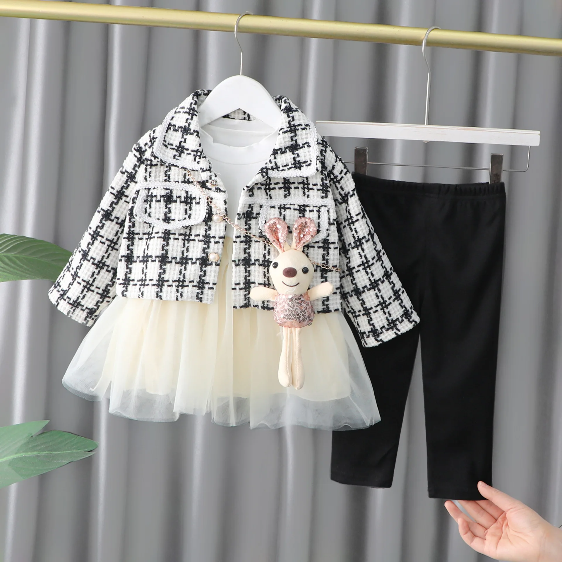 

Children's Fashion Clothing Sets Spring Autumn Kids Coats Dress Leggings 3pcs Party Suits For Baby Toddler Wedding Outfits 4 5Y