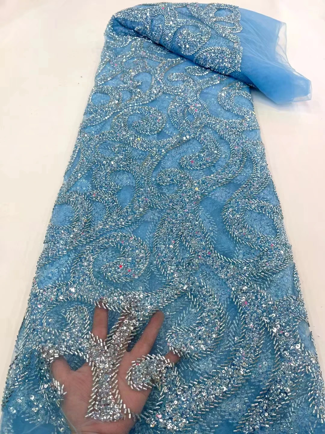 

High Quality Fashion African Tulle Embroidered Groom Lace Fabric With Sequins Lace Fabric For Wedding DressXC100