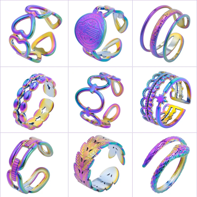 

1pcs Adjustable Classics Various For Women Men Accessories Rainbow Stainless Steel Ring Fashion Jewelry Couple Stainless Charm