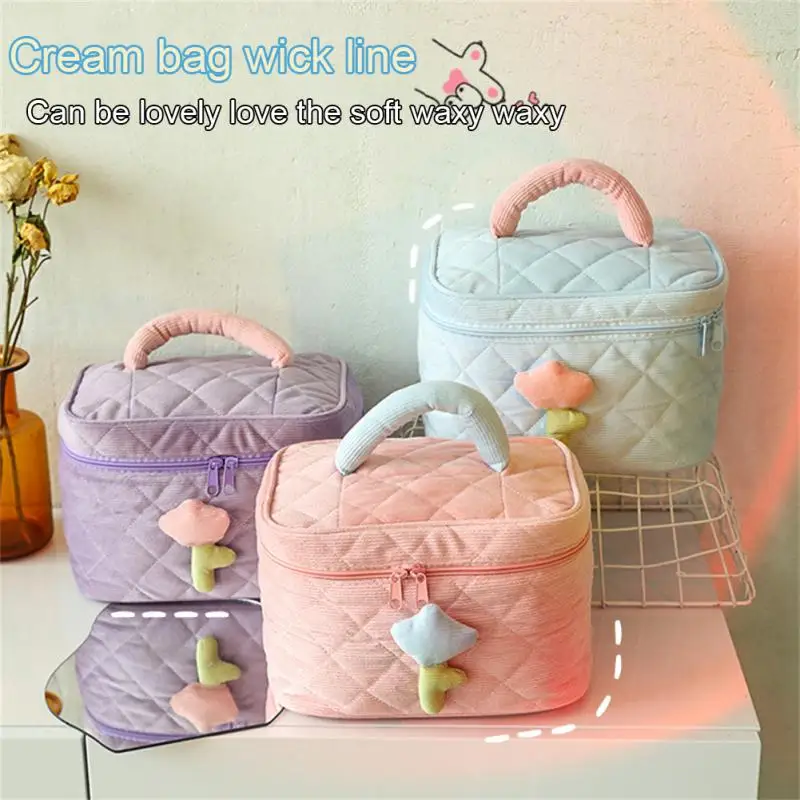 

Cute Saving Space Portable Storage Bag Large Capacity Cream Lamp Corduroy Basket Color-blocking Design Cute Makeup Bags