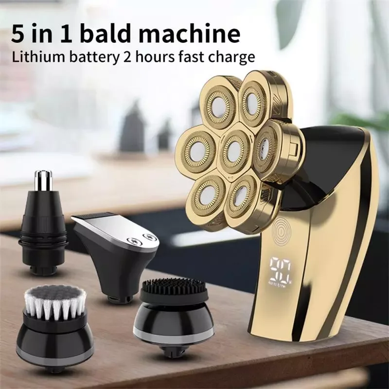 

NEW 5 In 1 7D Men's Shaver Fingerprint Unlocking 5 Floating Heads Beard Nose Hair Trimmer Clipper Facial Brush