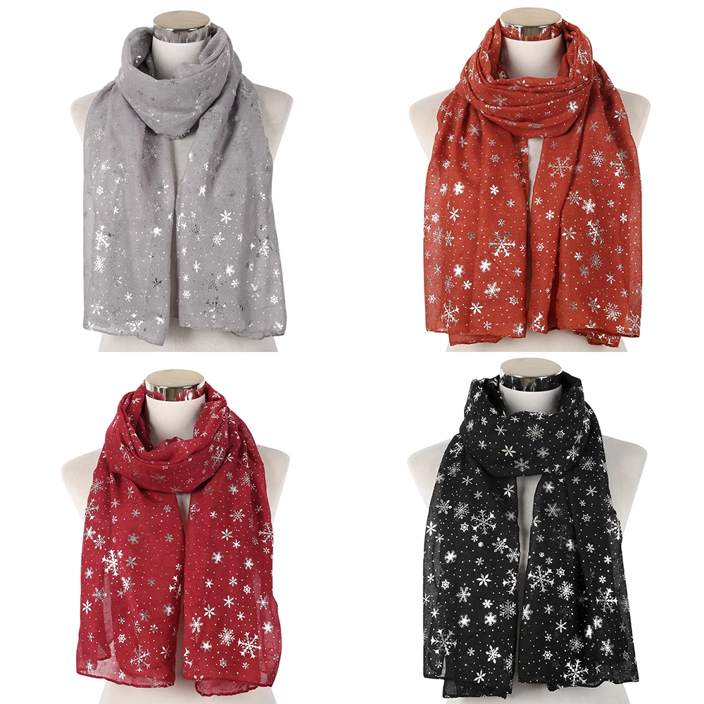 

Voile Soft Bandana Christmas Gift Women Fashion Wrap Snowflake Print Long Shawl Neck Warmer Classical Winter Ladies Scarf Winter