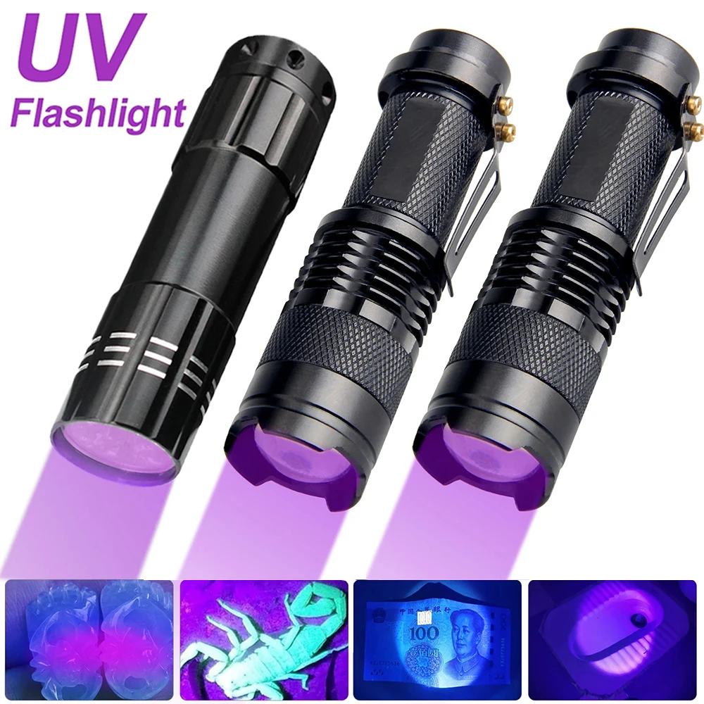 

395/365nm Blacklight Light Torch Urine Hunting Ultra Zoomable 3 Lamp Ultraviolet Lamp Flashlight Violet Inspection Pet Mode