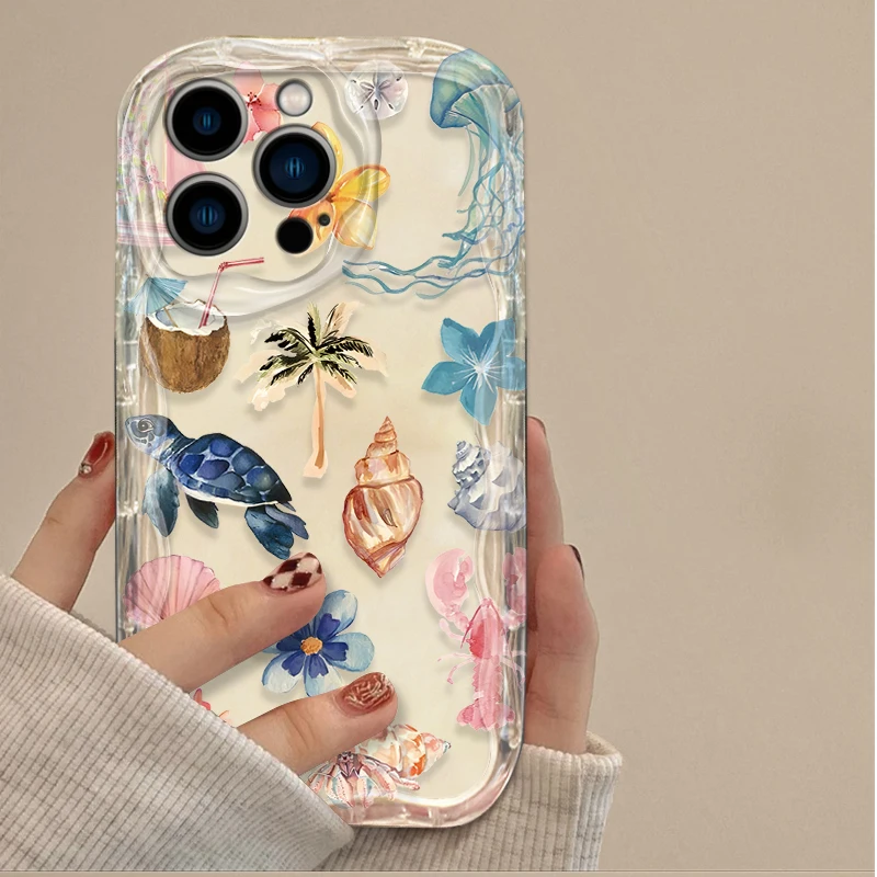Фото Чехол для телефона iPhone 16 16E 15 14 13 12 11 Pro Max X XS X S Max XR SE 2020 SE4 7 8 Цветной морской организм Мягкий силиконовый чехол №4
