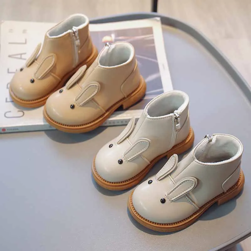 

children's boots autumn winter thin cashmere outdoor shoes for girls fashion non-slip martin boots kids cute rabbit casual shoes