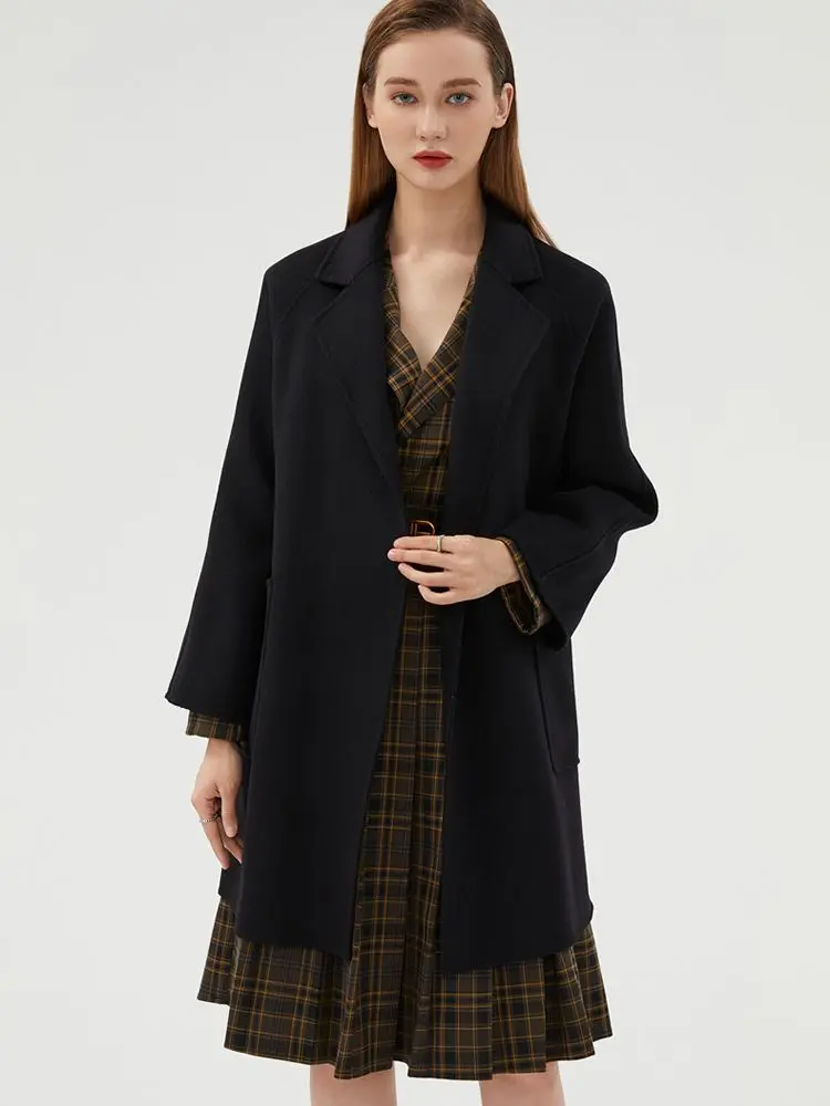 

2023 модное элегантное женское пальто из чистой шерсти, двустороннее Женское пальто с ремешком, классическое, подходящее ко всему