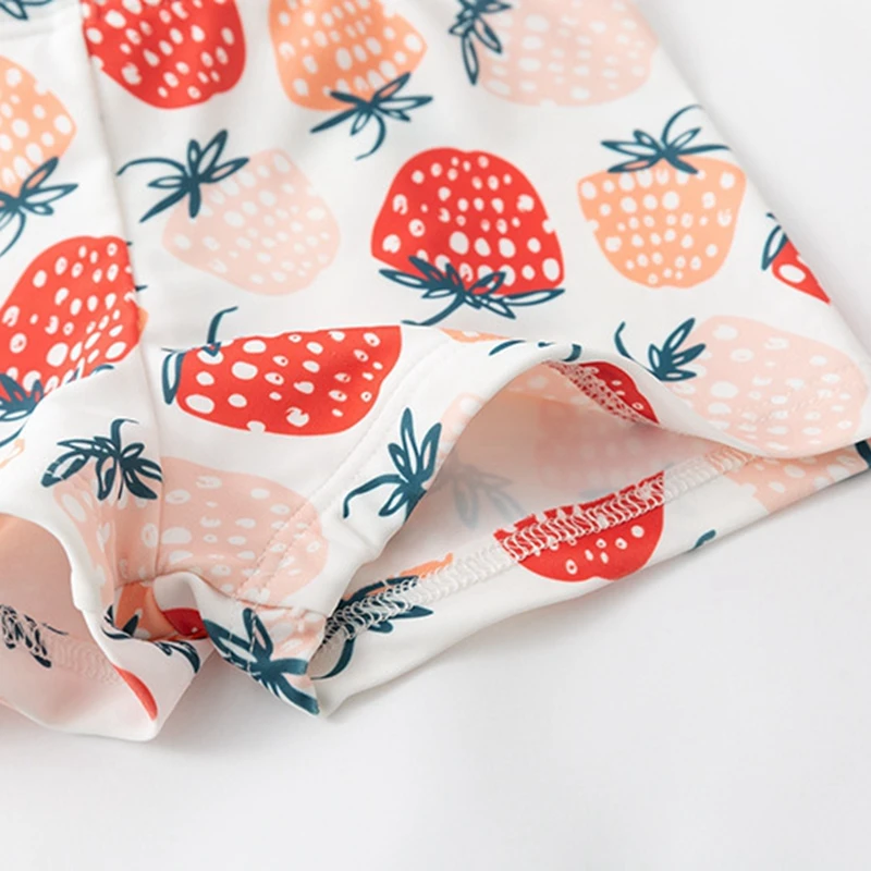 Swimsuit for Girls Strawberry Print Long Sleeve Girls Swimwear Toddler Baby Bathing Suit Kids UPF50 UV Protection Rash Guard