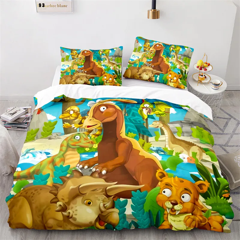 

Cartoon Dinosaur Duvet Cover Microfiber Kids Cute Animal Bedding Set Jurassic Series Twin Comforter Cover For Girls Boys Teens