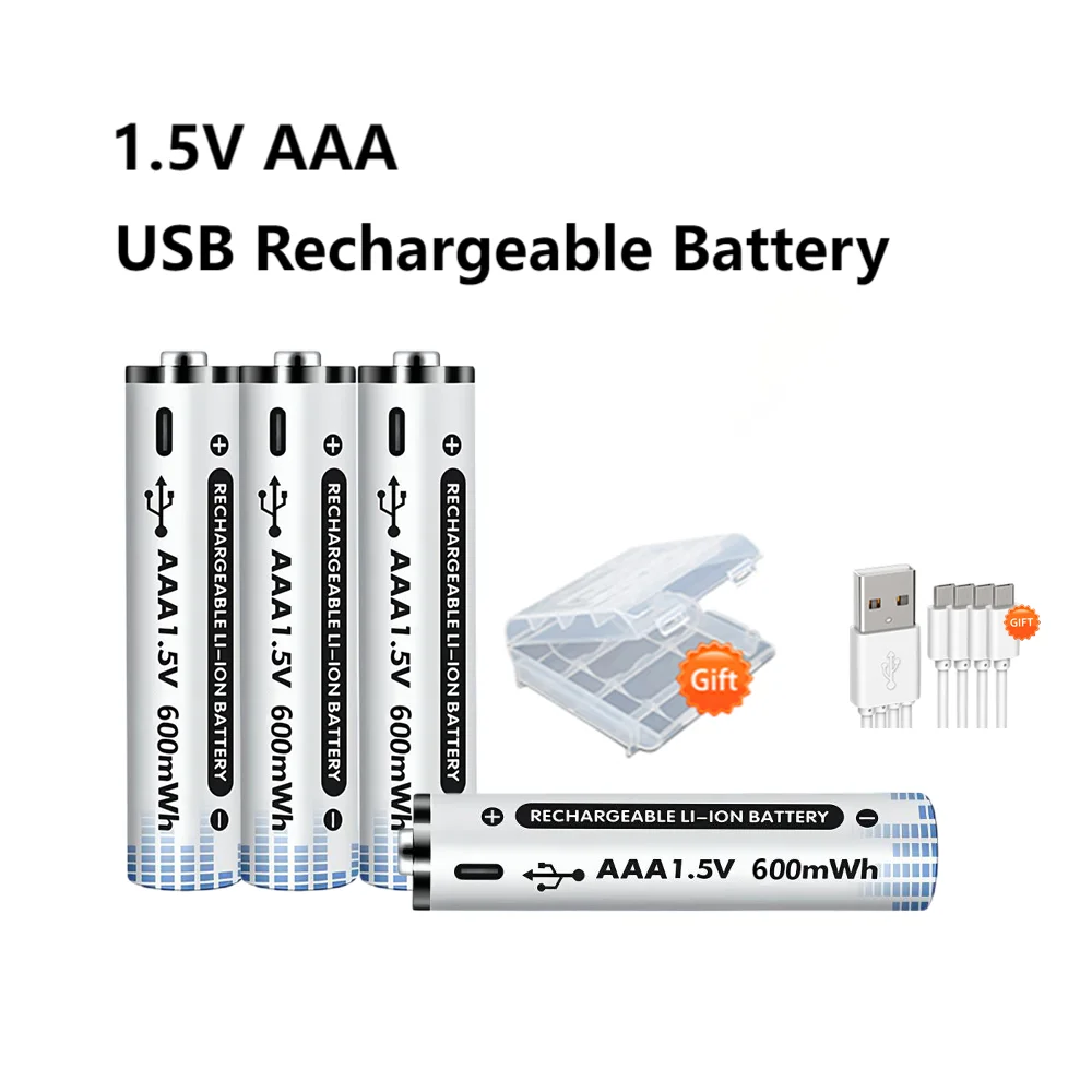 Aaa 1.5v Large Capacity 2200mwh Battery Aa Usb Type-c Fast Charge Lithium Ion Batteries For Mouse Toy