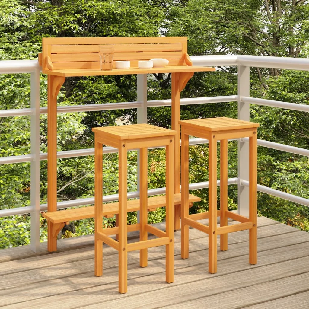 

3 Piece Balcony Bar Set,Patio Table and Chair Set, Solid Acacia Wood