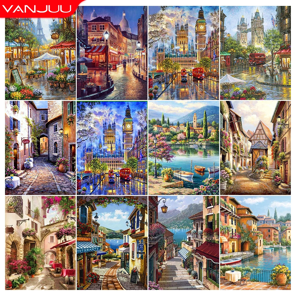 

5D Diamond Painting Cityscape Full Drill Diamond Mosaic Scenery Cross Stitch Kits DIY Rhinestones Home Wall Decor Gift