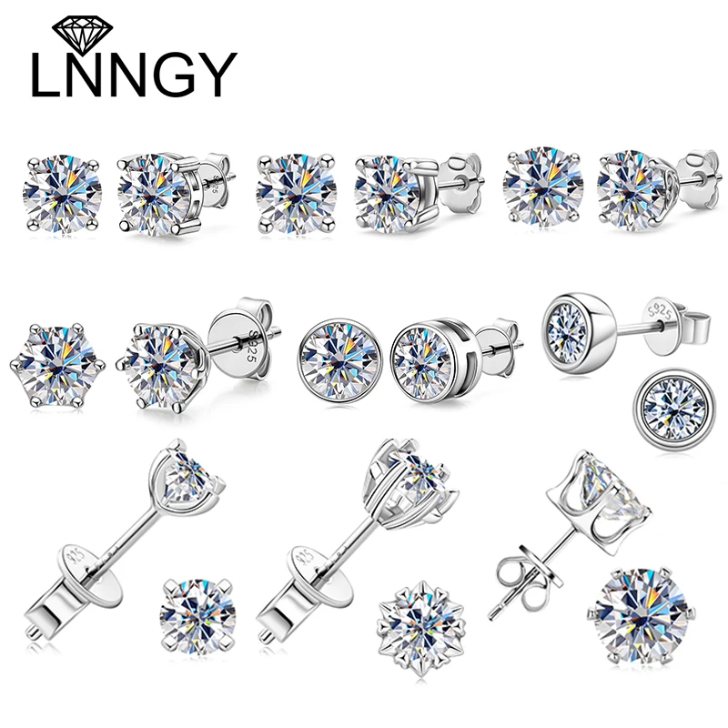 

Lnngy 0.5ct-1ct Moissanite Stud Earrings With Certificate For Women Original 925 Sterling Silver Earring Sparkling Wedding Jewel