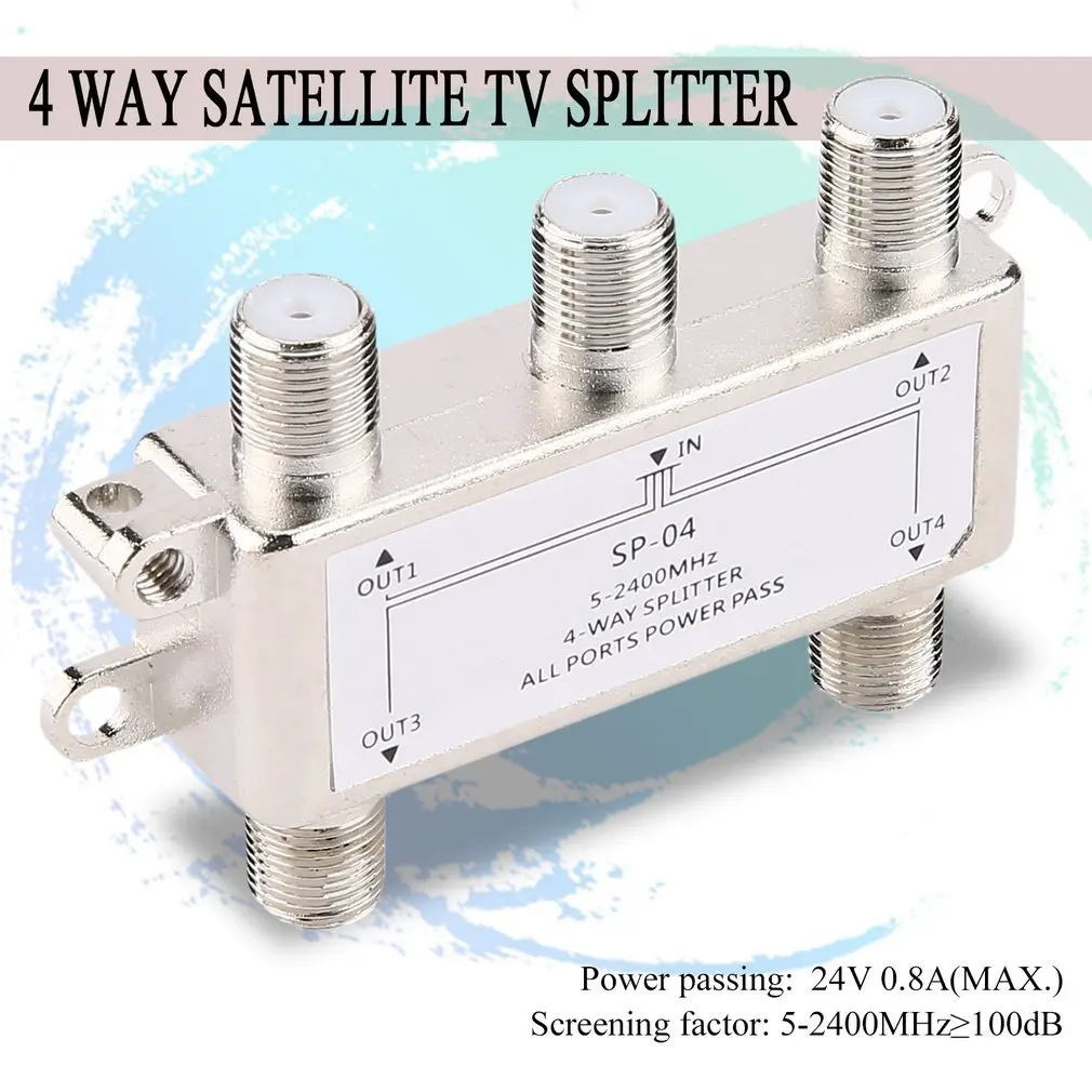 

Hot 4 Way 4 Channel Satellite/Antenna/Cable TV Splitter Distributor 5-2400MHz F Type SP-04 Zinc Die-cast Housing Fast Delivery