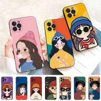 kawaii cartoon girl and boy phone case for iphone 11 12 13 mini pro max 8 7 6 6s plus x 5 se 2020 xr xs funda case