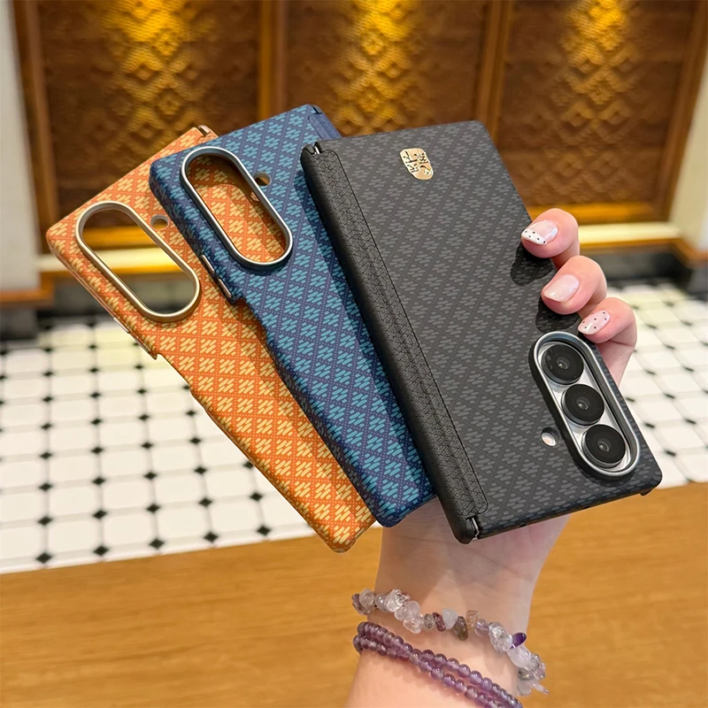 Фото Чехол для Samsung Z Fold8 Ultra 7 6 5 Z Fold Special W24 W26 W27 с двойной осевой защитой шарнира, с ромбовидной сеткой, магнитный, для мобильного телефона №4