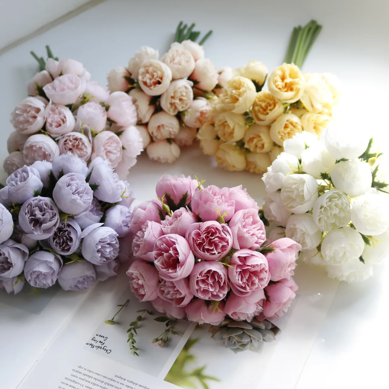 

27 Heads Small Tea Roses Artificial Flowers Fake Flowers Silk Roses Wedding Bridal Bouquet Table DIY Home Decor Faux Flores Rose