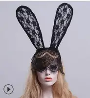 100pcs/lot fedex fast creative style woman fashion lace headband female holloween party rabbit ear headwear black white red