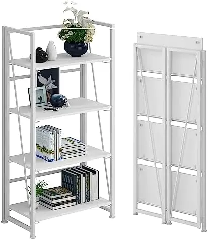 

Folding Bookshelf Storage Shelves 4 Tiers Vintage Multifunctional Plant Flower Stand Storage Shelves Bookcase for Home Office (