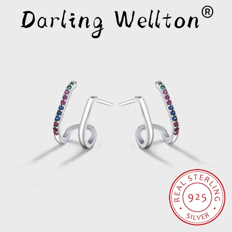 

2023 NEW Trend Rainbow Irregular U Shape Full Diamond Stud Earrings For Women Original Sterling Silver Anniversary Gift Jewelry