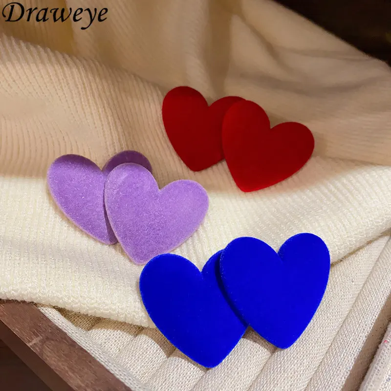 

Draweye Autumn Winter Jewelry for Women Candy Color Heart Vintage Stud Earrings Ins Fashion Sweet Simple Drop Earrings