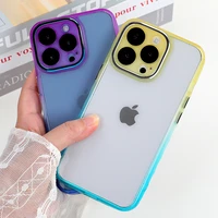 luxury gradient color metal button silicone transparent case for iphone 13 12 11 pro max glass lens protector shockproof cover
