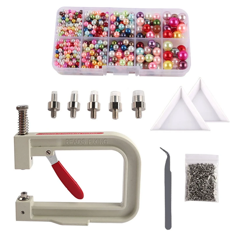 

Jewelry Pearl Setting Machine Tools Beads Rivet Fixing Machine with 5 Size Imitation Pearl Beads for Clothes DIY Crafts