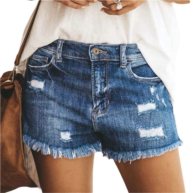 

Ripped Denim Shorts for Women Summer Casual Distressed Frayed Raw Hem Low Waist Jean Hot Trousers Shorts with Pockets Streetwear