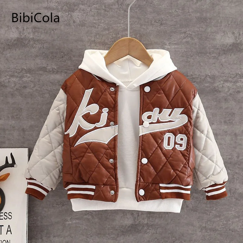 

Boys jacket plus velvet autumn and winter clothing baby leather jacket cotton winter children's baseball uniform cotton coat