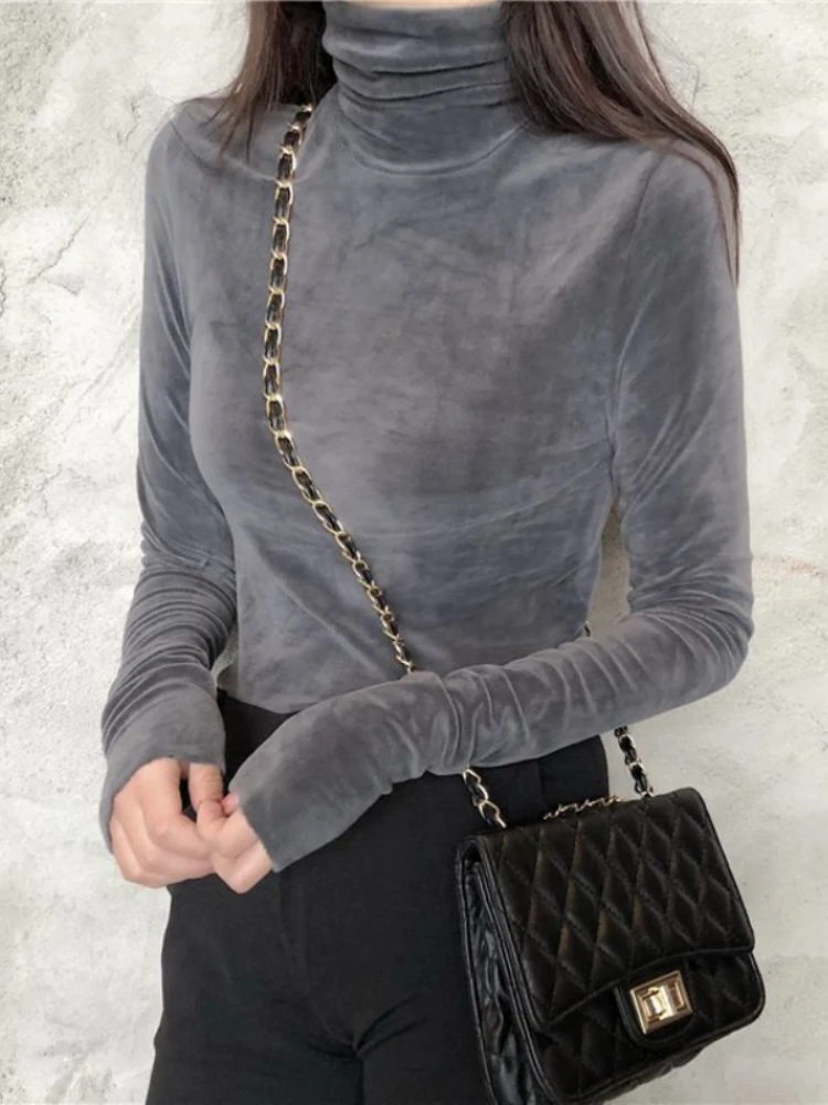 

Женская бархатная Водолазка с длинным рукавом, в стиле Харадзюку