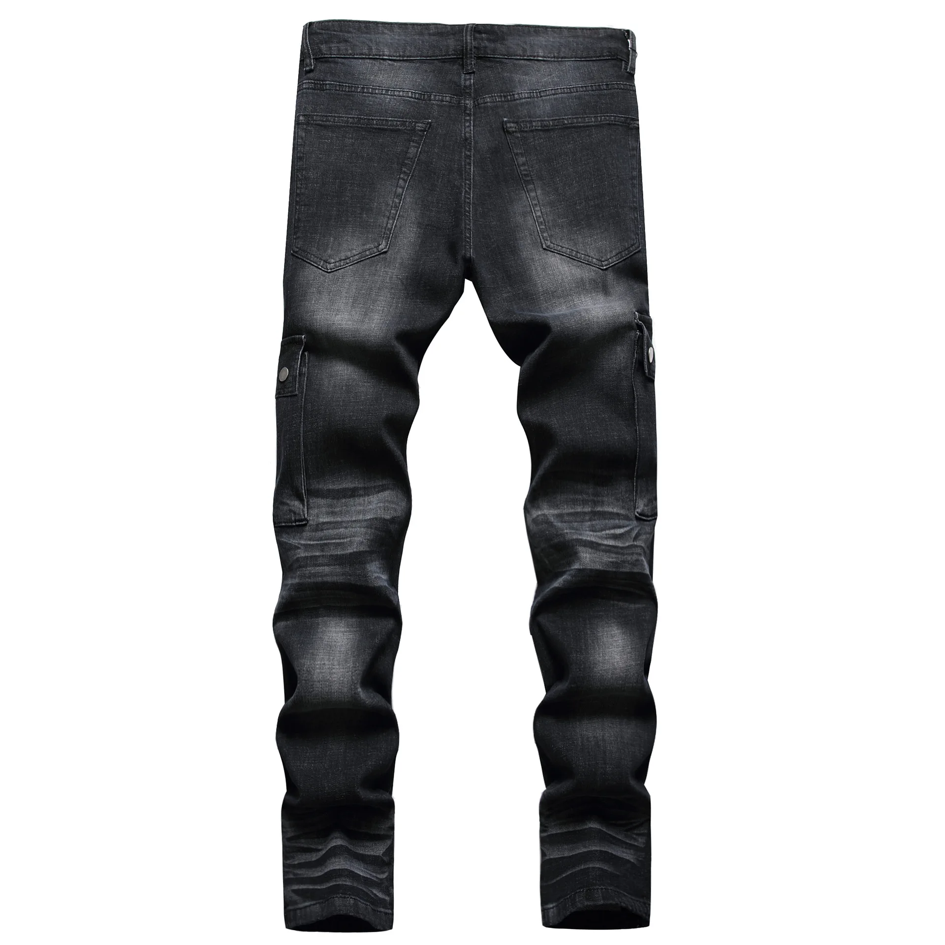 Spring Fall Men Pants Pocket Trim Straight Leg Slim Cat beard Jeans Classic Black Casual Social Hip Hop Party High Quality Jeans