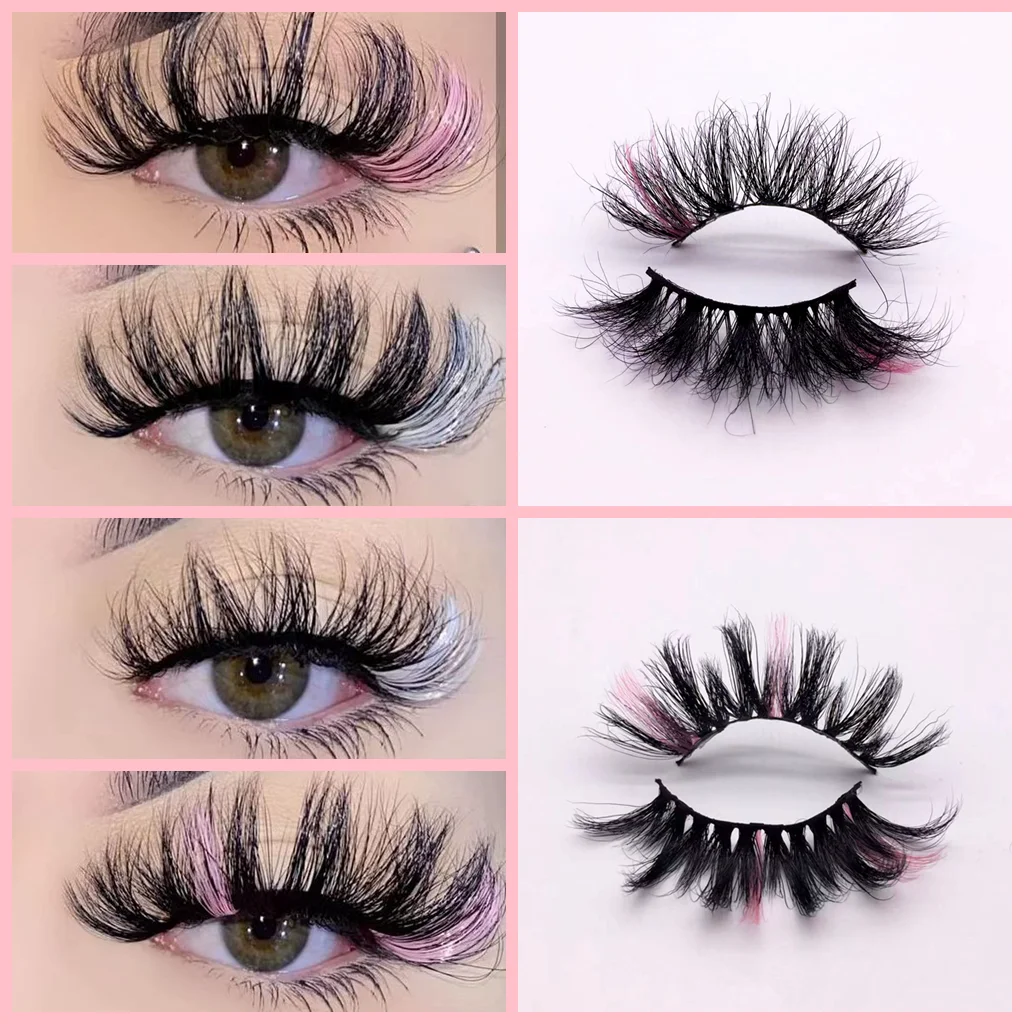 

25mm Colored Fluffy False Lashes Dramatic Messy Long Makeup Wholesale bulk Free shipping 3D 5D 100% Cruelty Free Mink Eyelashes