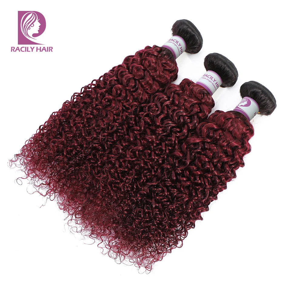Racily волосы 1B/бордовый бразильский кудрявый вьющиеся человеческие пучки с